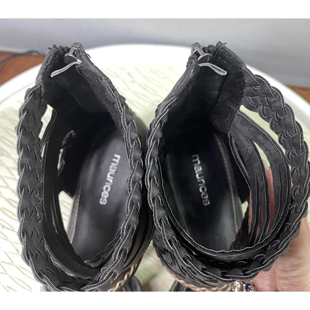 Maurices Women's Erin Strappy Dressy Gladiator Black/Gray Sandals Back-Zip 7 NEW